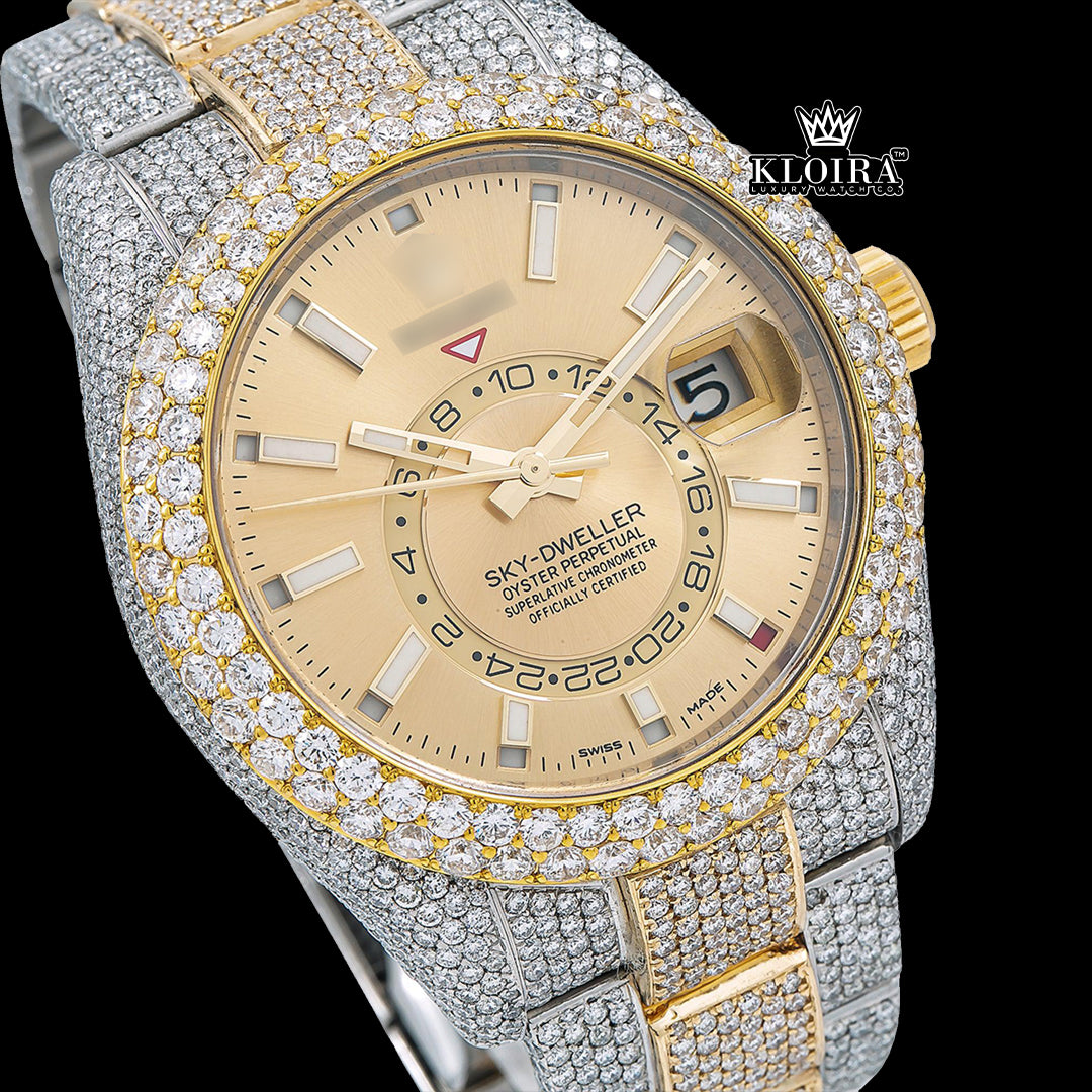 GoldenSky Moissanite Diamond Watch 14K Gold VVS 18 Carat 42mm Front