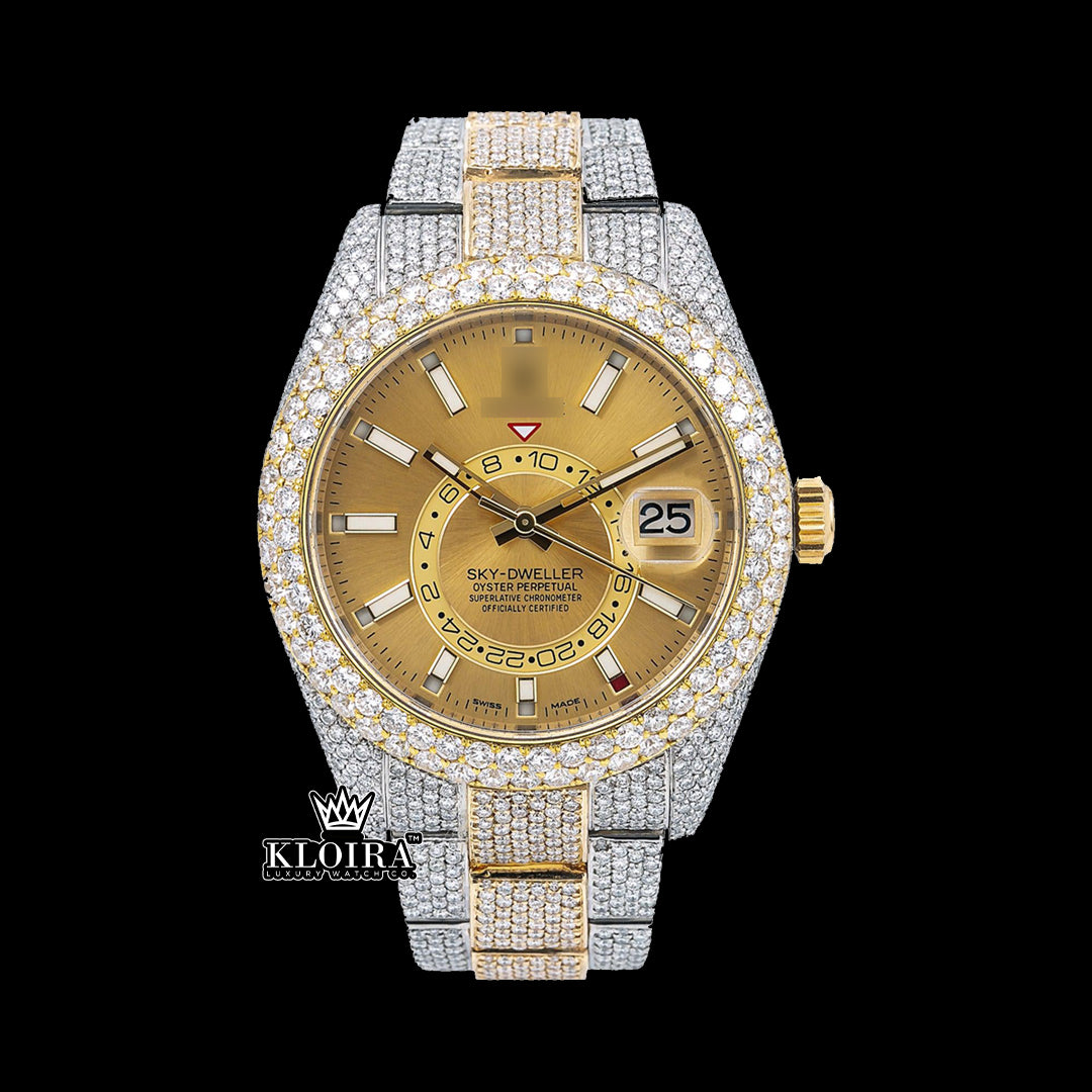 GoldenSky Moissanite Diamond Watch 14K Gold VVS 18 Carat 42mm Front