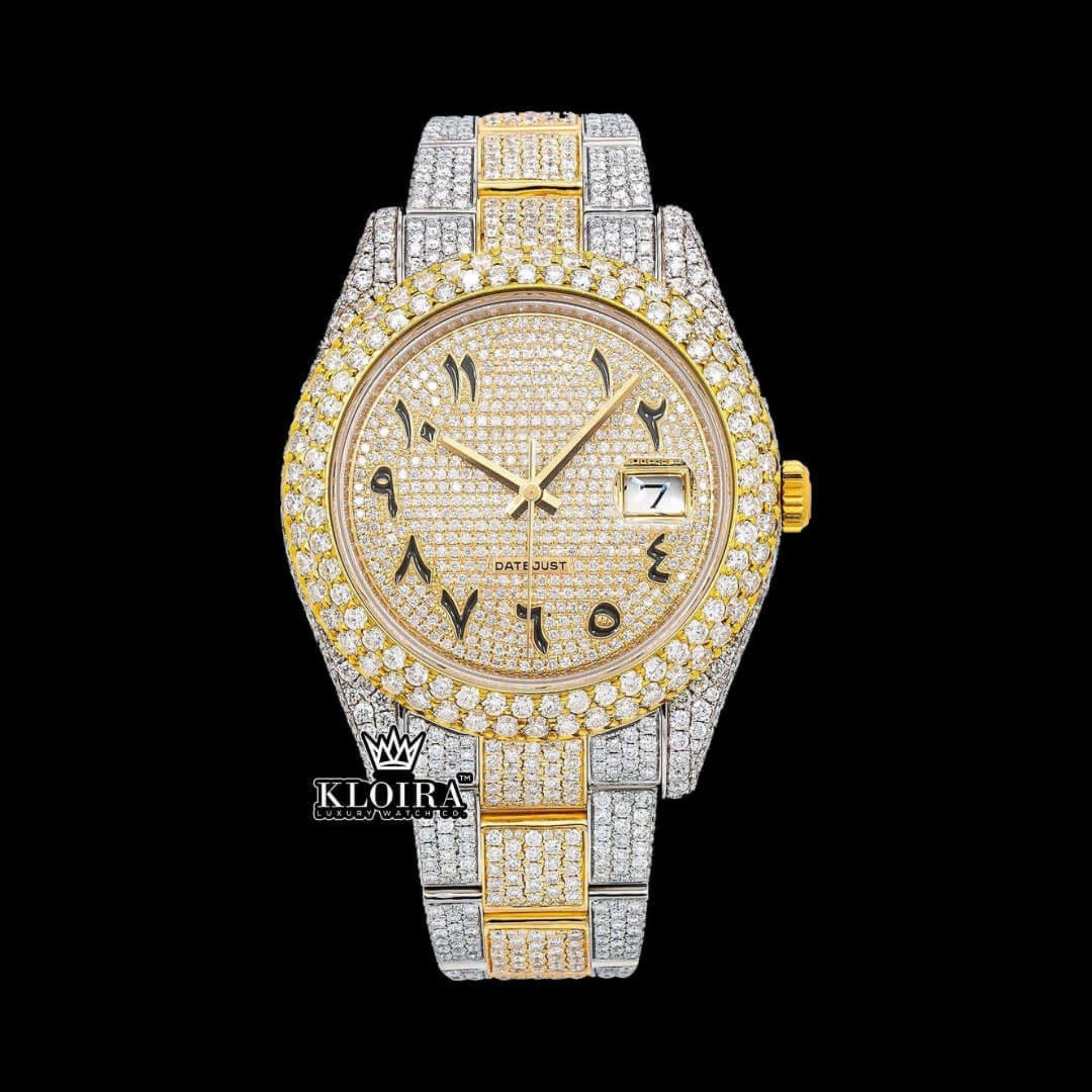 Golden Elegance Moissanite Diamond Watch 14K Gold VVS 22 Carat 42mm Front View