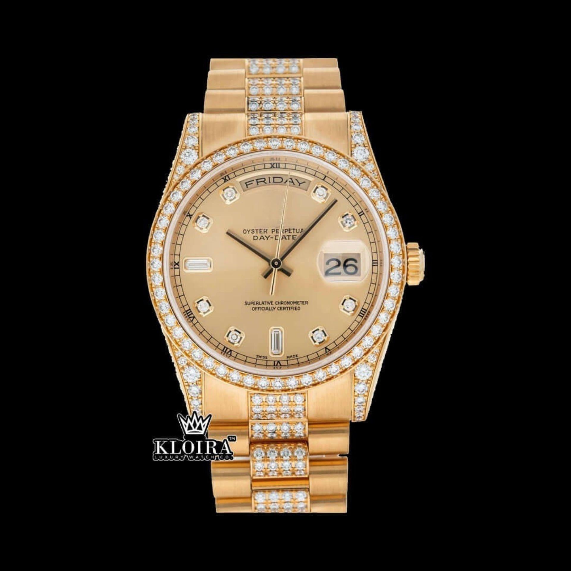 Golden Week Moissanite Diamond Watch 14K Gold VVS 18 Carat 42mm Front View