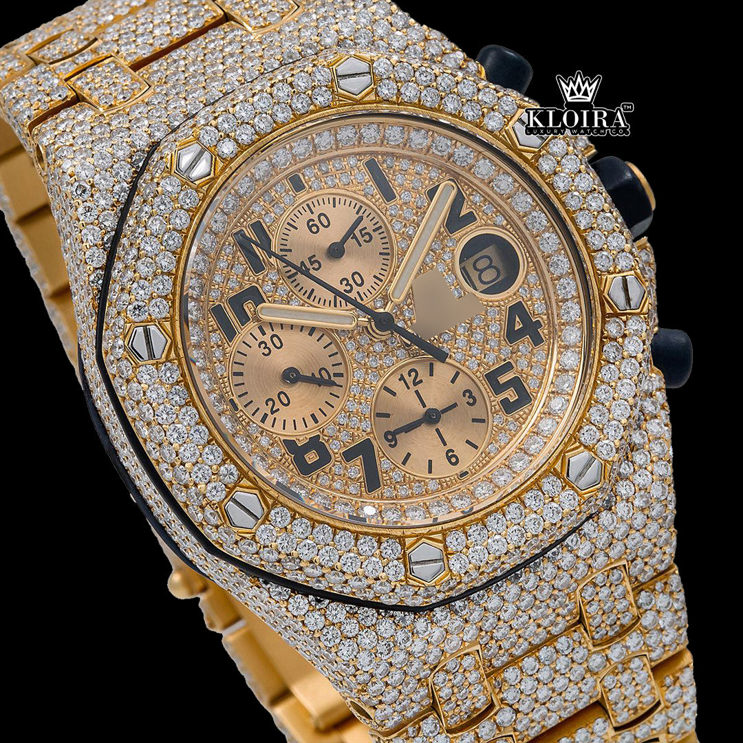 Goldion Moissanite Diamond Watch 14K Gold VVS 22 Carat 42mm Front