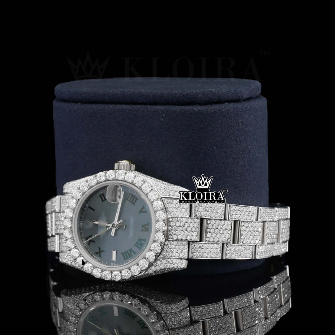 Graphite Moissanite Diamond Watch 14K Gold VVS 30 Carat 42mm Front