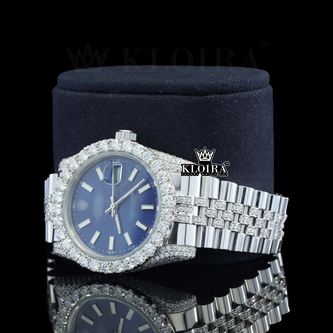 IceBlue Moissanite Diamond Watch 14K Gold VVS 31 Carat 42mm Front