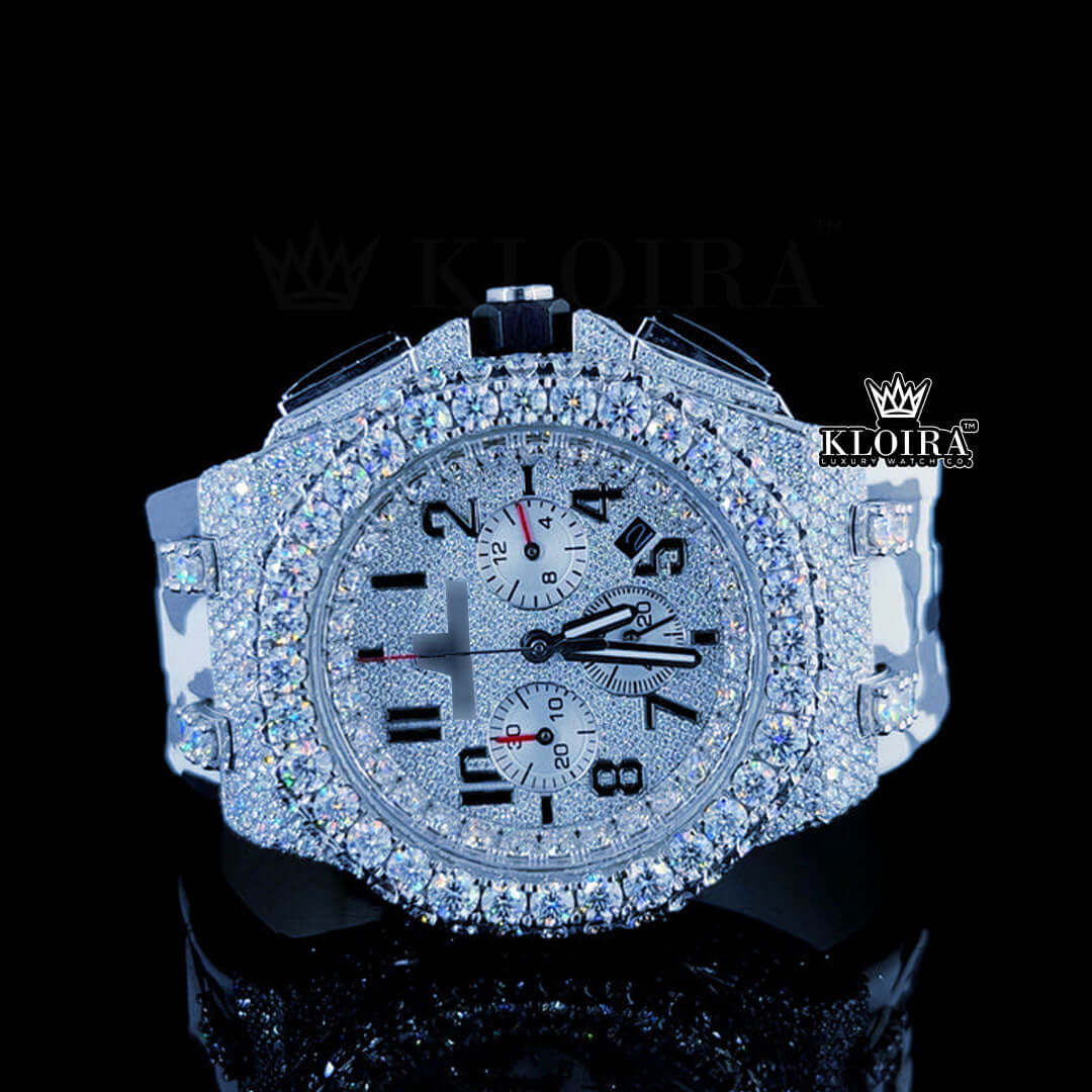 Icebound Royal Oak Moissanite Diamond Watch 14K Gold VVS 10 Carat 41mm Front
