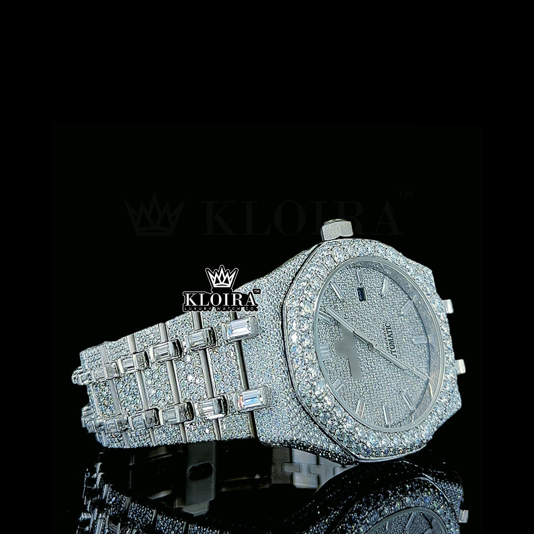 Iced Numerals Royal Oak Moissanite Diamond Watch14K Gold VVS 29 Carat 41mm Front