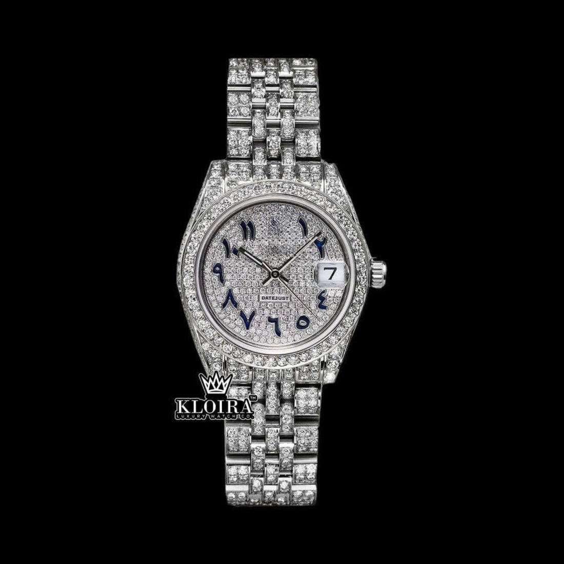 Iced Out Arabic Dial Moissanite Diamond Luxury Watch Front View