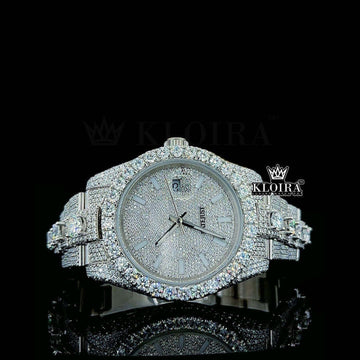 Iced Out Datejust Rolex Inspired White Diamond Watch Front View