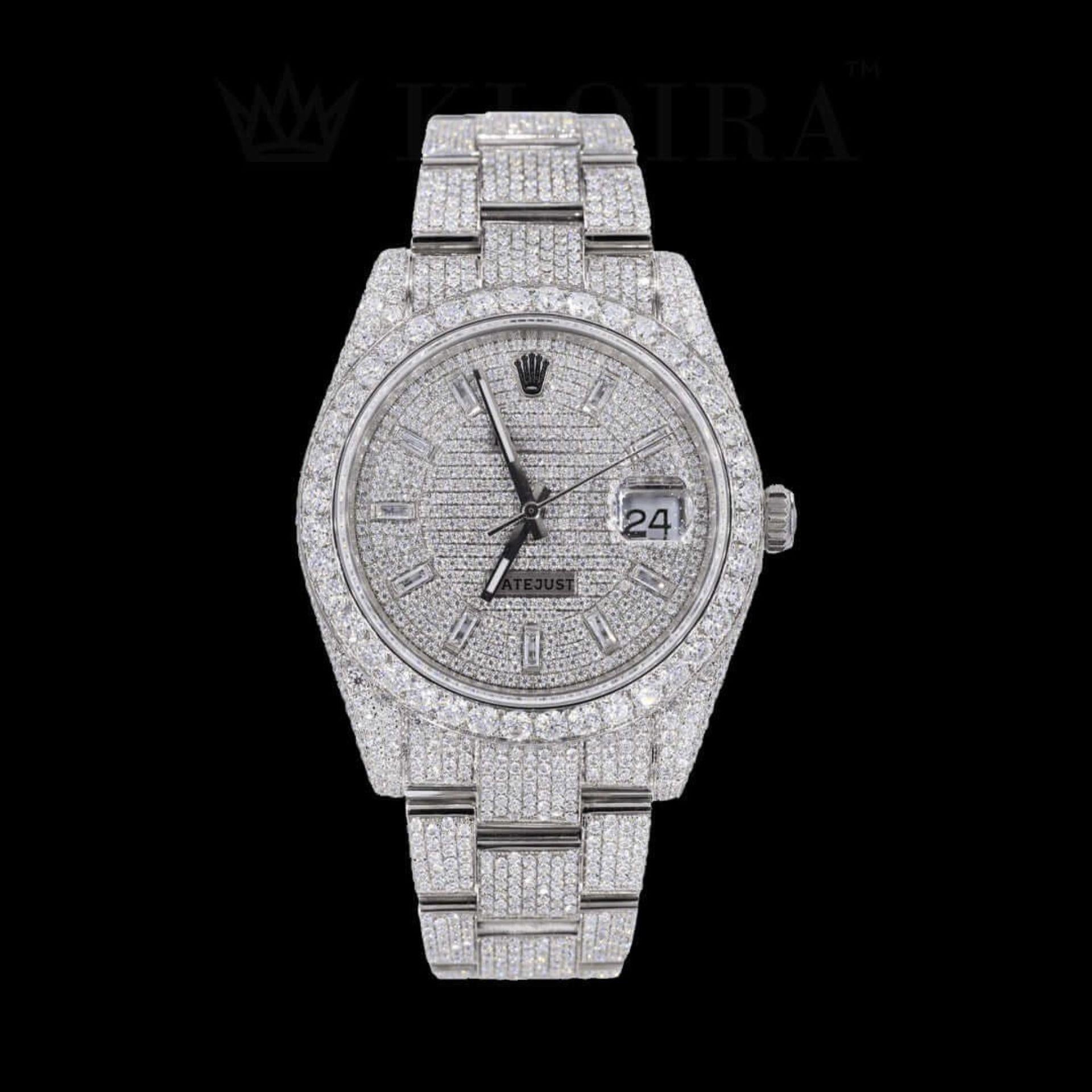 Iced Out Rolex Inspired Datejust Stick Dial Moissanite Diamond Watch Front View