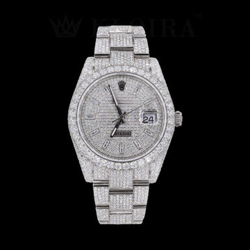 Iced Out Rolex Inspired Datejust Stick Dial Moissanite Diamond Watch Front View