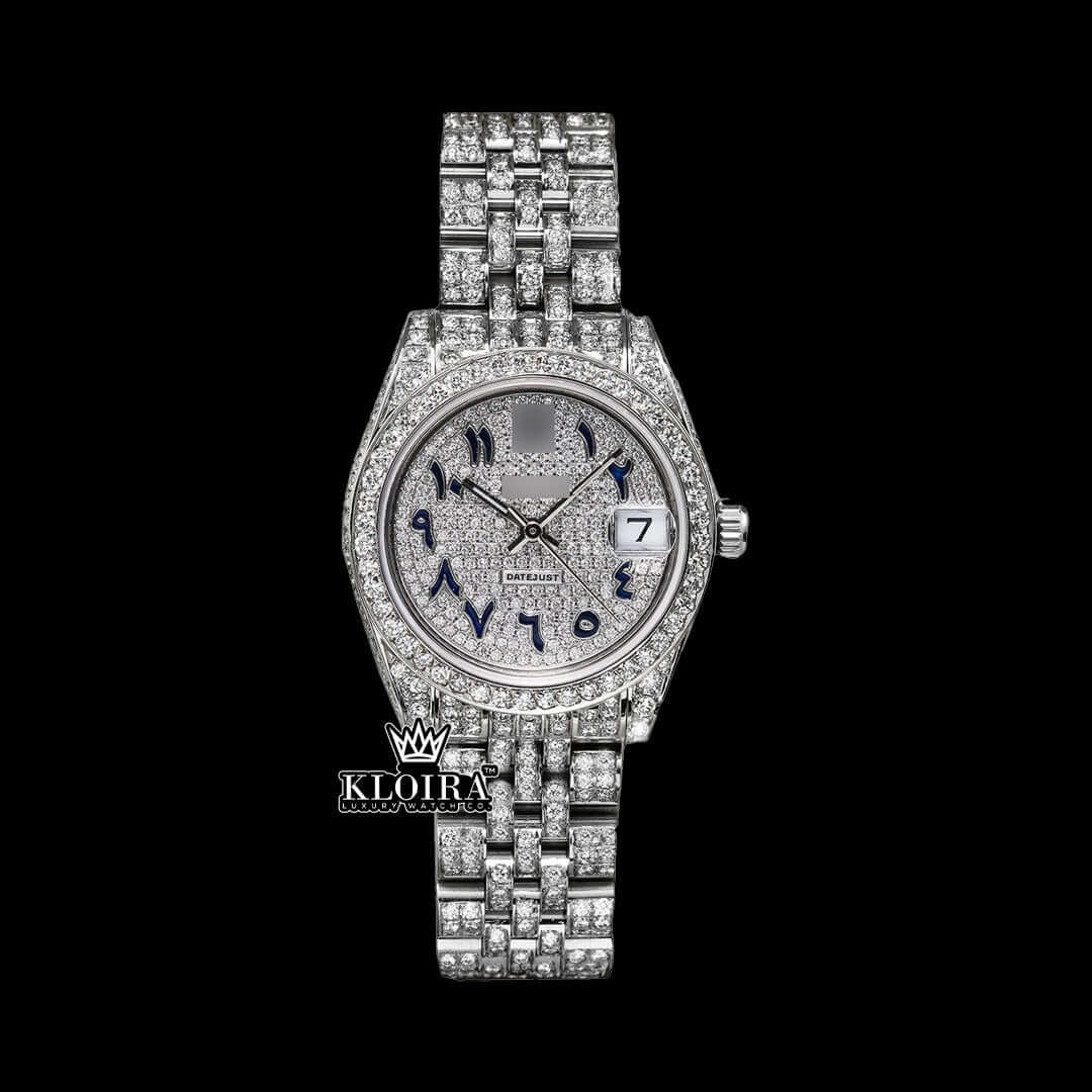 Front View of Iced Out Rolex Moissanite Watch