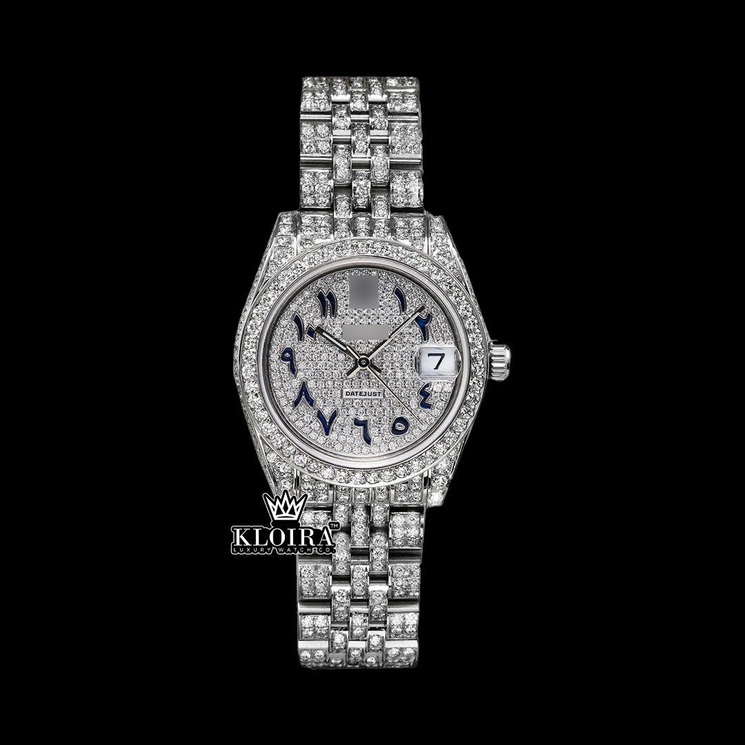 Front View of Iced Out Rolex Moissanite Watch
