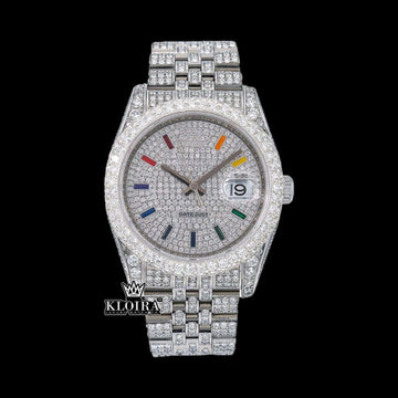 Iced out watch rainbow dial Moissanite Diamond 14K Gold VVS 20 Ct 42mm Front View