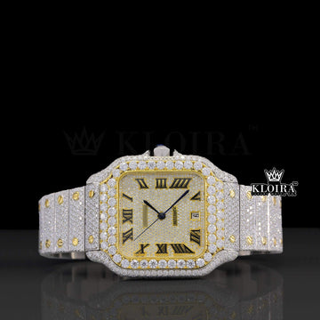 Radiant Luxe Moissanite Watch Yellow 14K Gold VVS 29 Carat 42mm Front