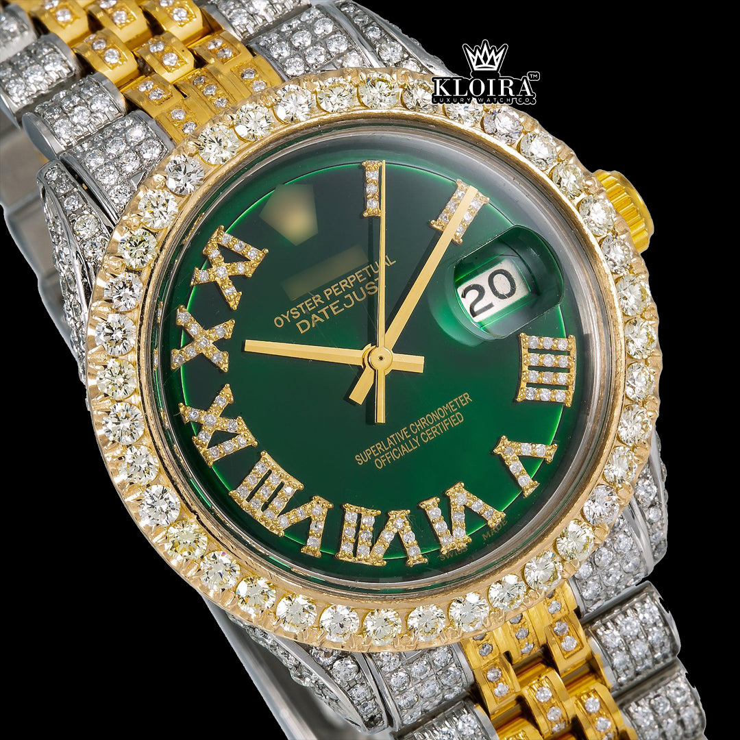 Jade Moissanite Diamond Watch 14K Gold VVS 20 Carat 42mm Front