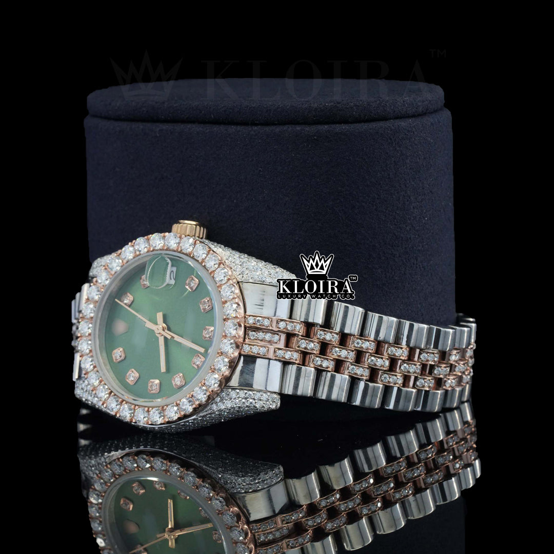 Jade Moissanite Diamond Watch Yellow 14K Gold VVS 14 Carat 42mm Front
