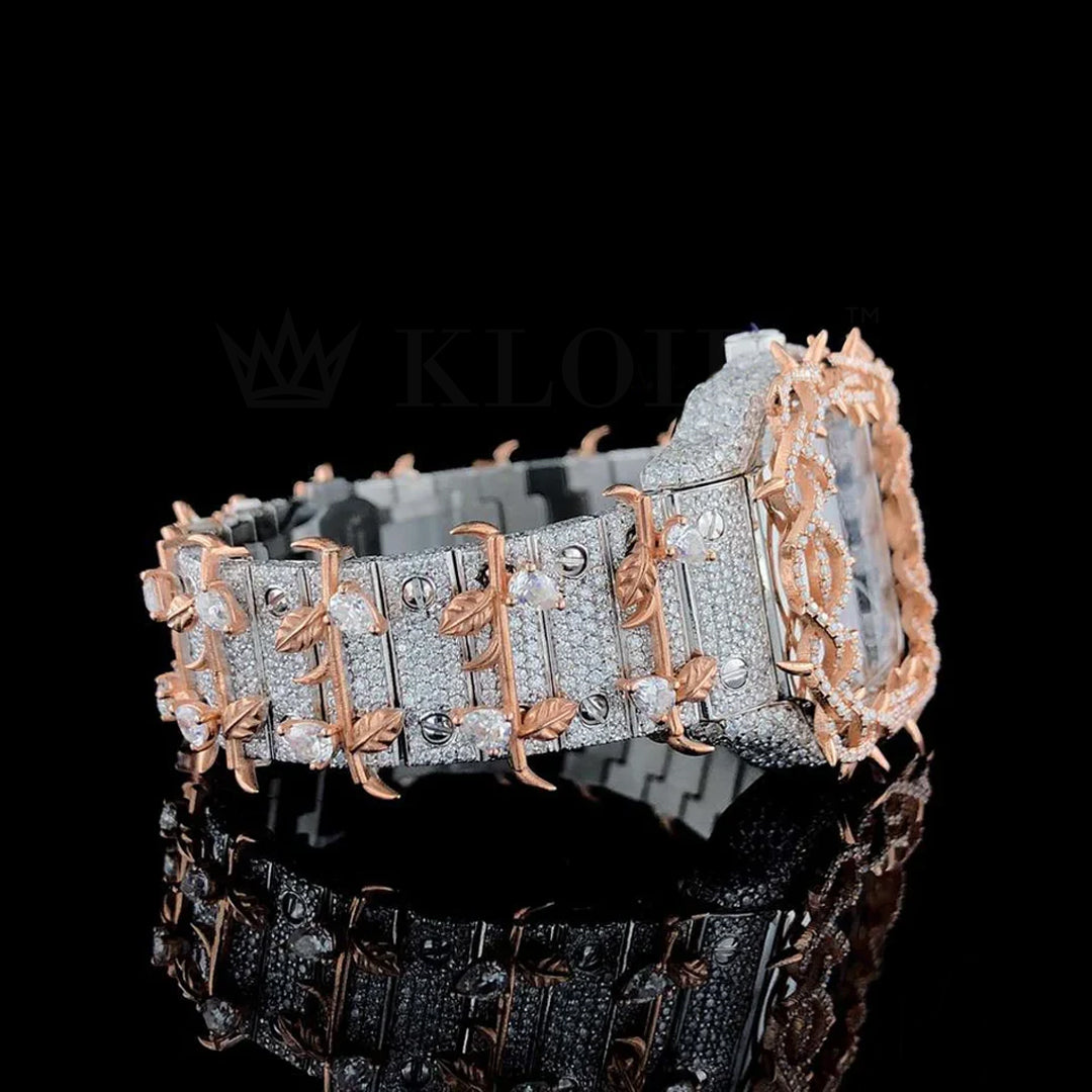 Celestial Thorn Moissanite Diamond Watch Rose 14K Gold  VVS 30 Carat 41mm Front