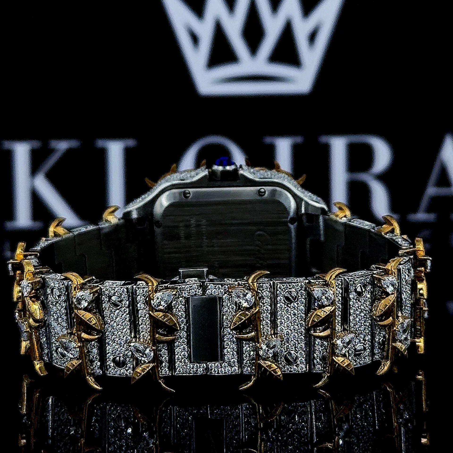 Jesus Thorn Yellow Gold Arabic Numerals Moissanite Diamond Watch