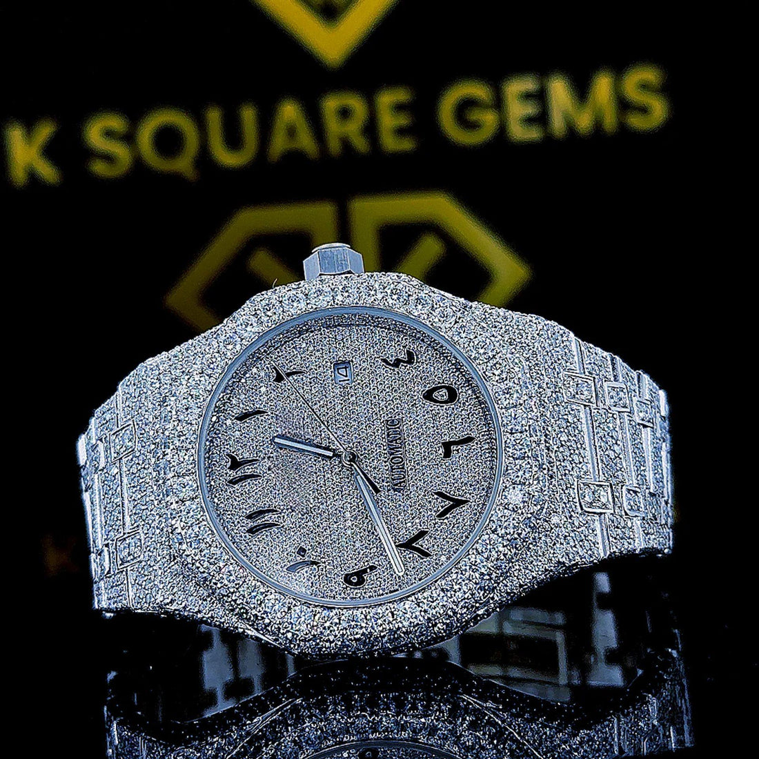 K Square Tow Tone Rose Gold Customised Moissanite Watch 