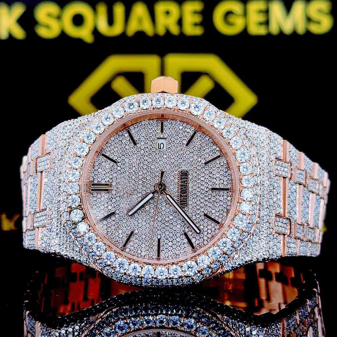 K Square Tow Tone Rose Gold Customised Moissanite Watch 