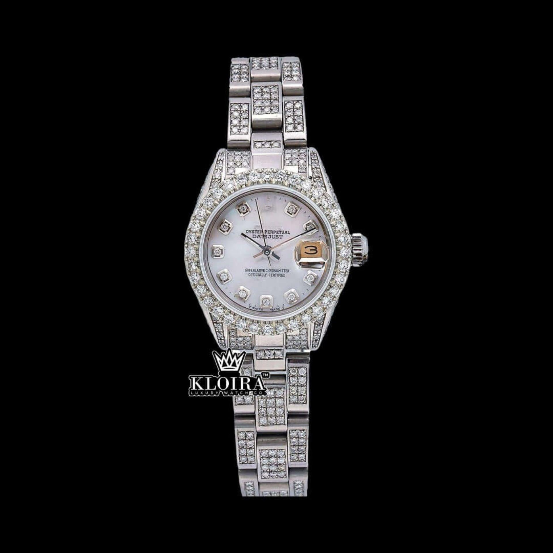Ladies Date Just Moissanite Diamond Watch 14K Gold VVS 18 Carat 42mm Front View