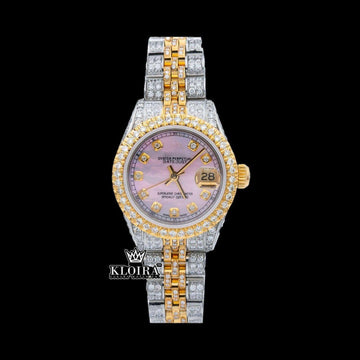 Lady Two Tone Watch Moissanite Diamond 14K Gold VVS 19 Carat 42mm Front View