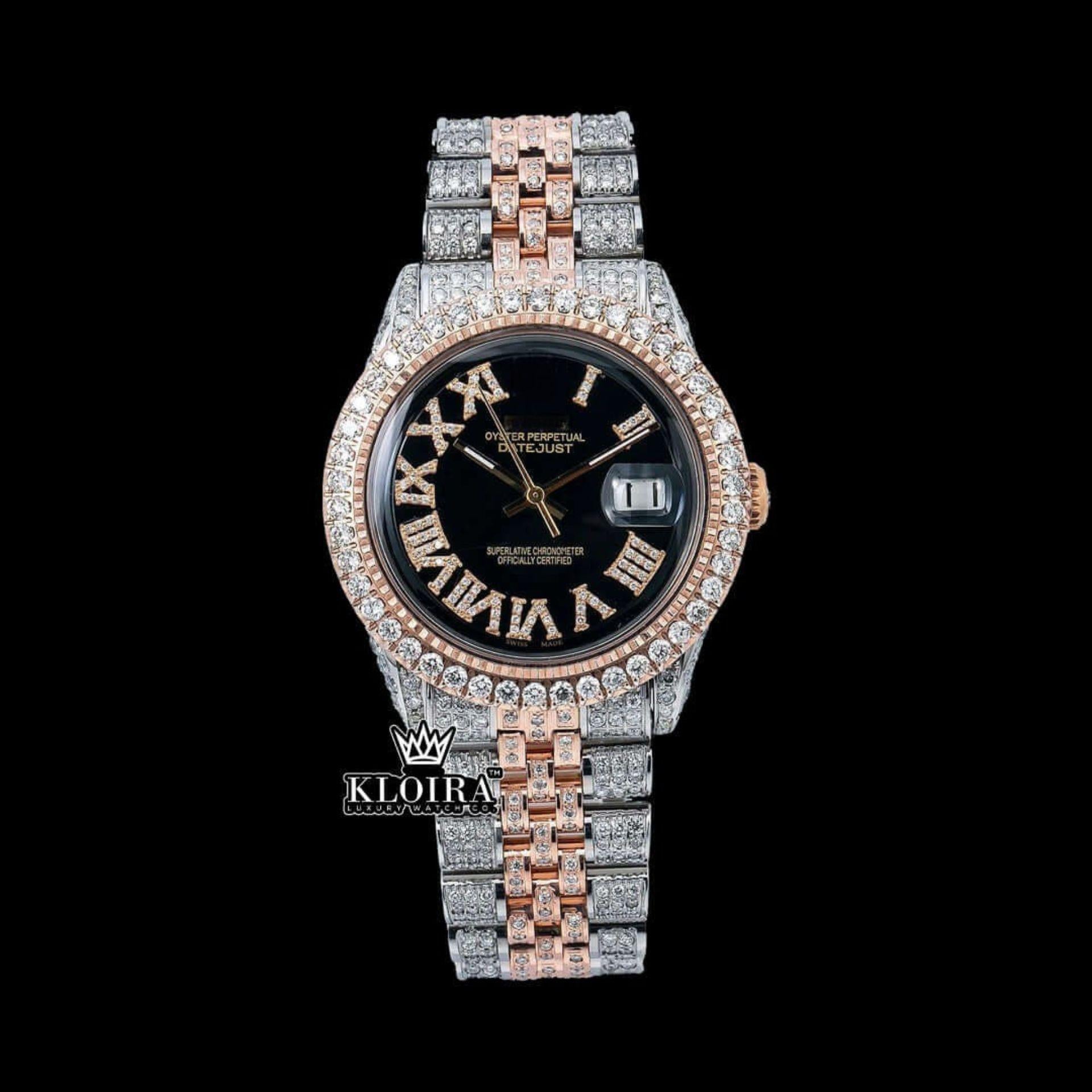 Lady justdate Two Tone Roman Black Dial Moissanite Watch 42mm Front View