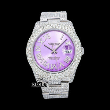 Lavender Datejust Moissanite Watch 14K Gold VVS 18 Carat 42mm Front View