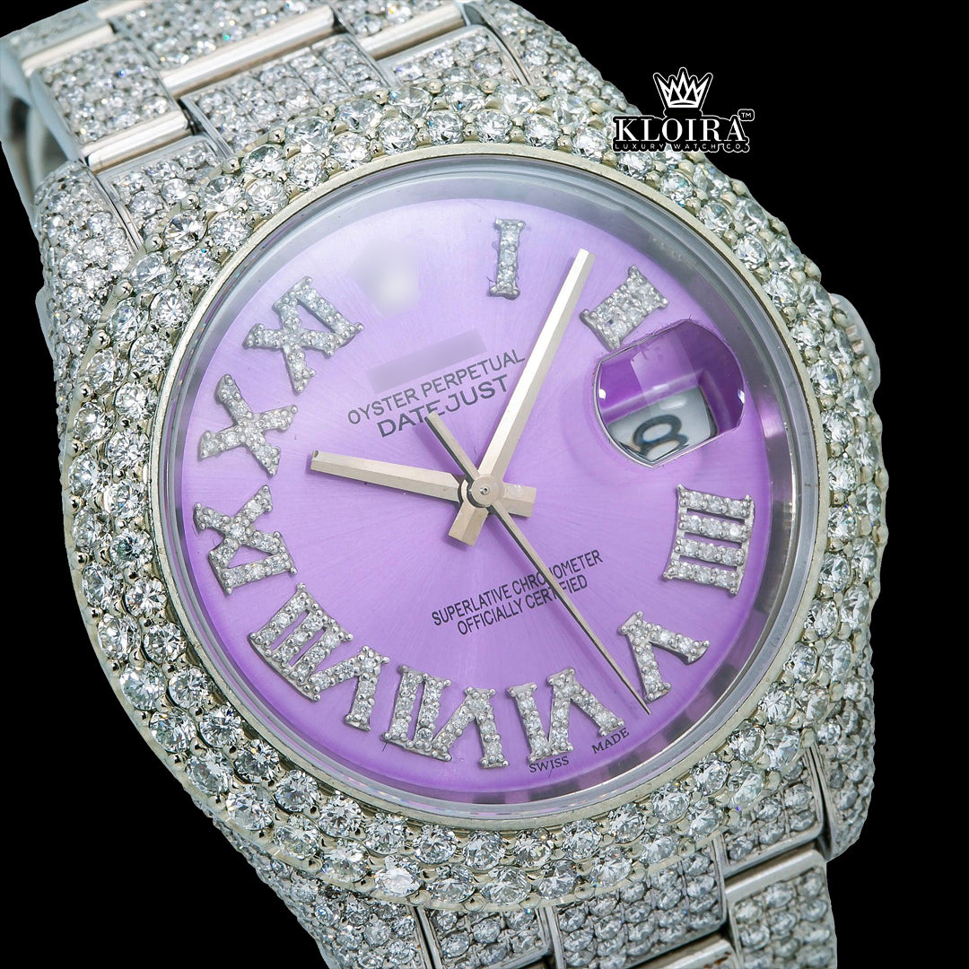 Lavender Moissanite Diamond Watch 14K Gold VVS 18 Carat 42mm Front