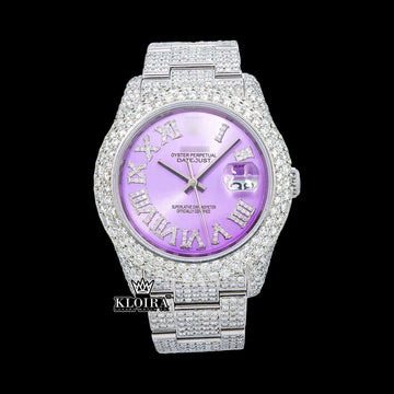 Lavender Moissanite Diamond Watch 14K Gold VVS 18 Carat 42mm Front