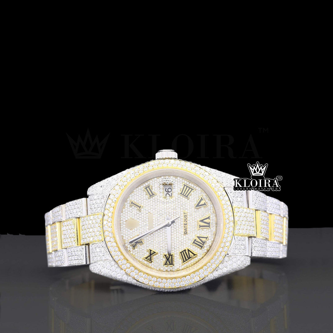 Lumigold Moissanite Diamond Watch Yellow 14K Gold VVS 28 Carat 42mm Front