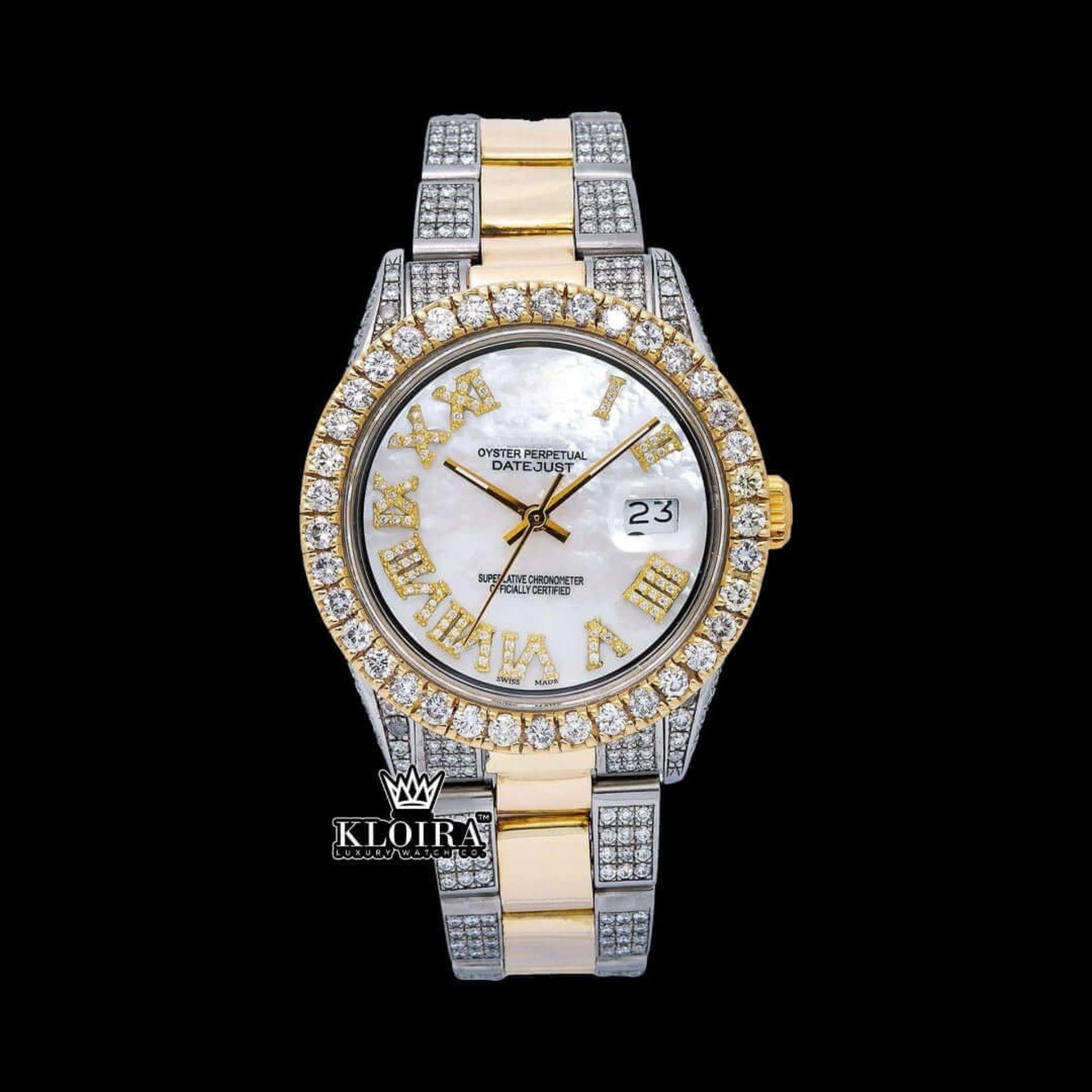 Luminaris Moissanite Diamond Watch 14K Gold VVS 18 Carat 42mm Front View