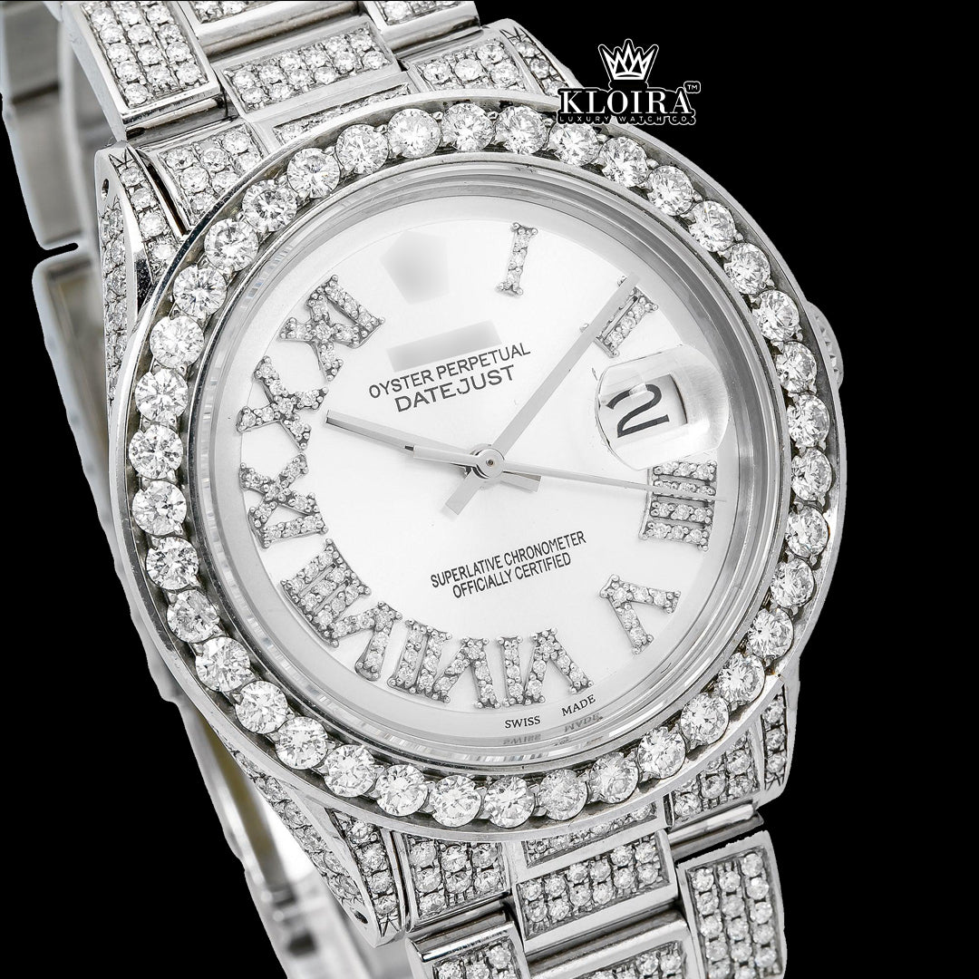 Luminique Moissanite Diamond Watch Silver VVS 18 Carat 42mm Men Front