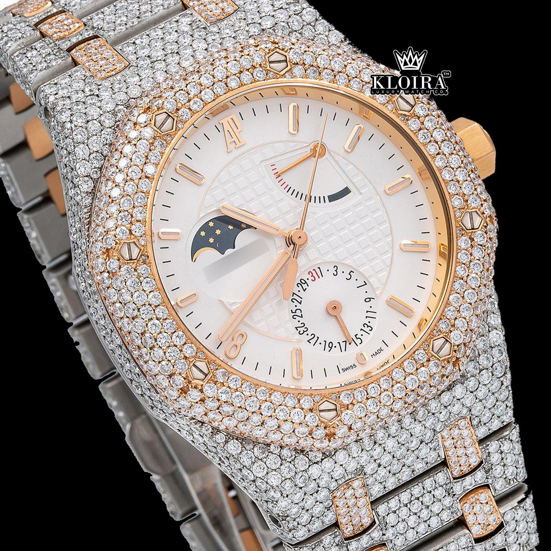 LunarGleam Moissanite Diamond Watch 14K Gold VVS 22 Carat 42mm Front