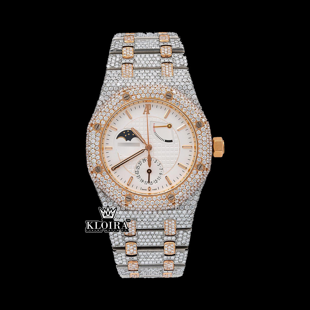 LunarGleam Moissanite Diamond Watch 14K Gold VVS 22 Carat 42mm Front