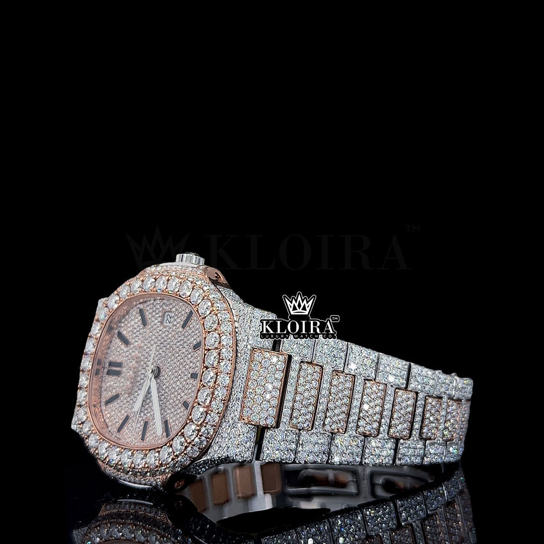 LustreCraft Moissanite Diamond Watch 14K Gold VVS 24 Carat 42mm Front