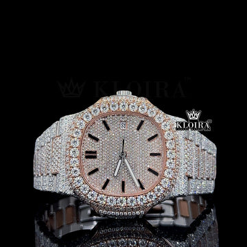 LustreCraft Moissanite Diamond Watch 14K Gold VVS 24 Carat 42mm Front