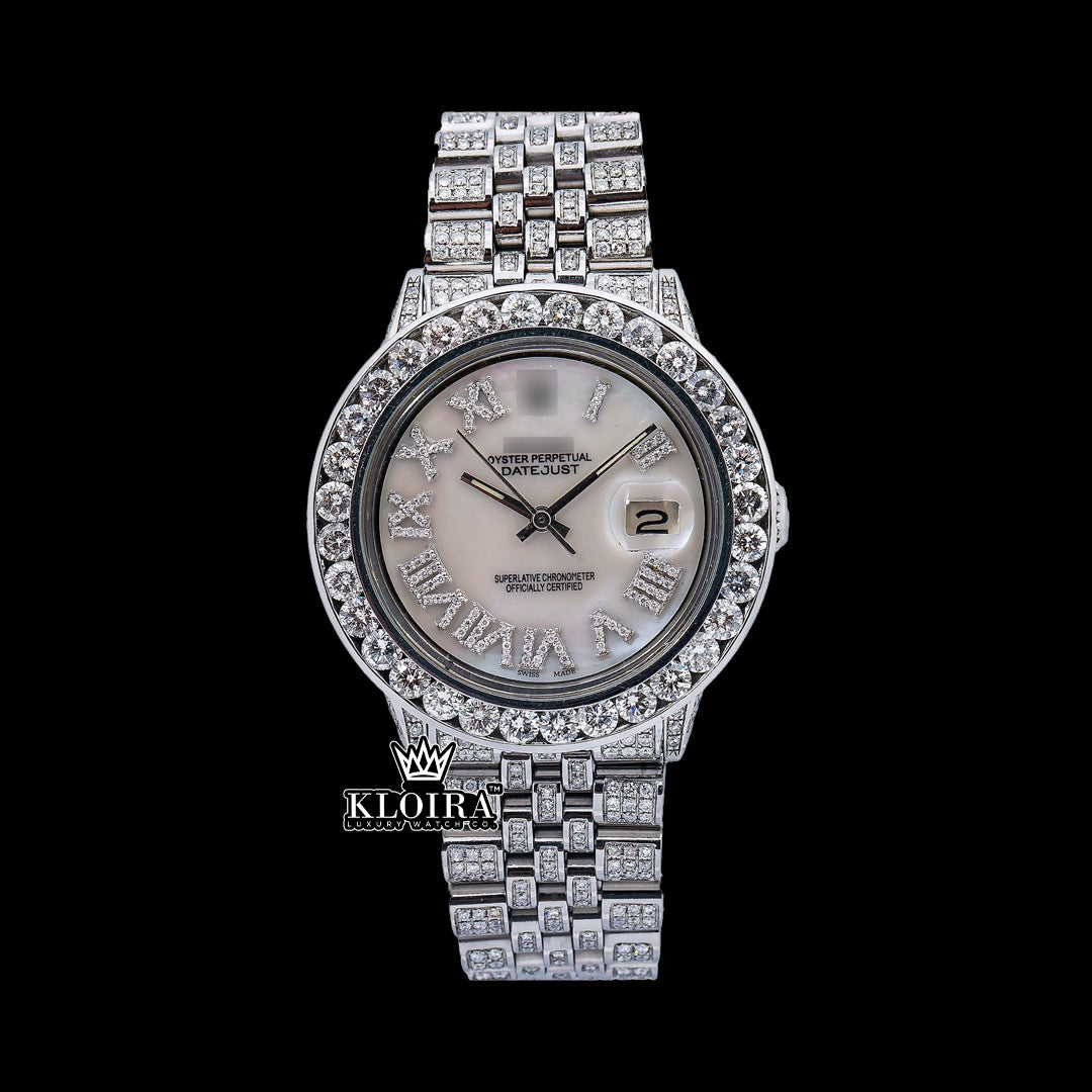LustreShine Moissanite Diamond Watch 14K Gold VVS 19 Carat 42mm Front