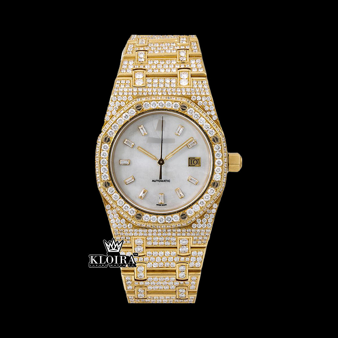Lustre Moissanite Diamond Watch 14K Gold VVS 20 Carat 42mm Front