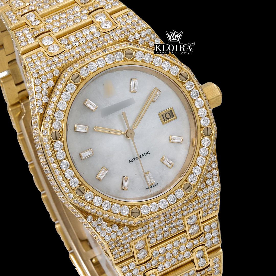 Lustre Moissanite Diamond Watch 14K Gold VVS 20 Carat 42mm Front