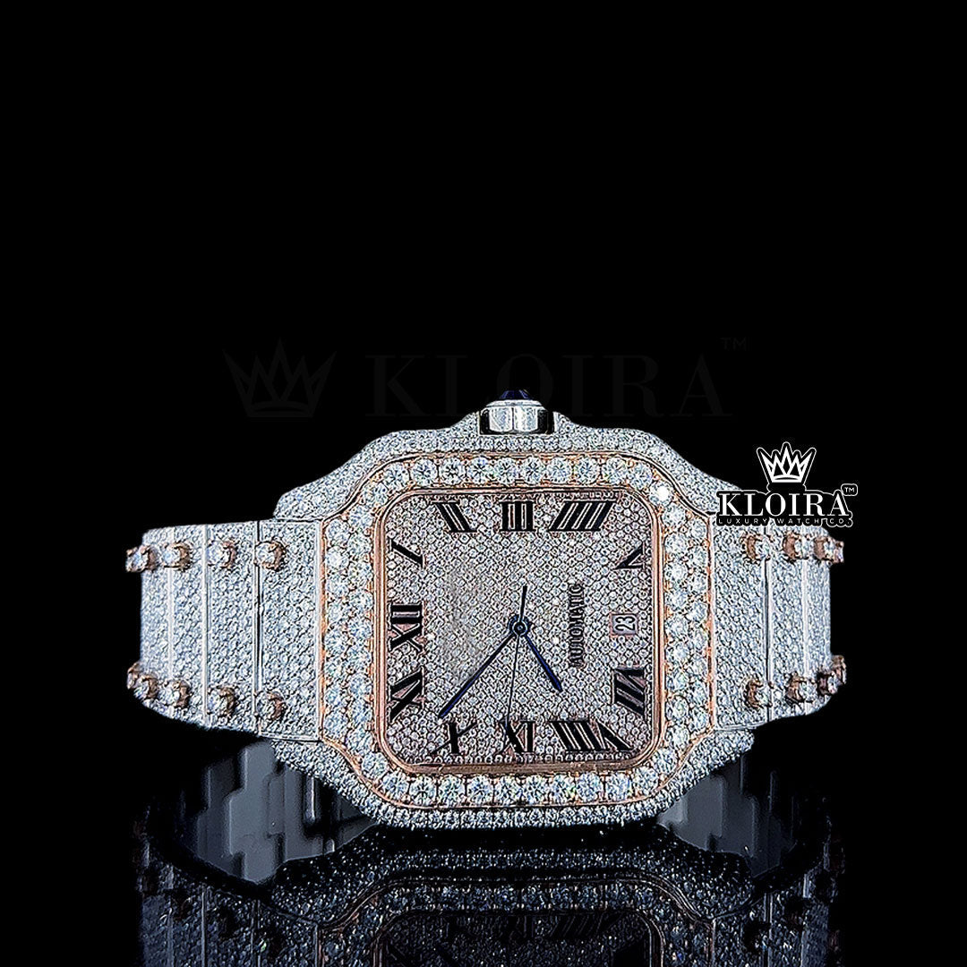 Lustrelia Moissanite Diamond Watch 14K Gold VVS 24 Carat 42mm Front
