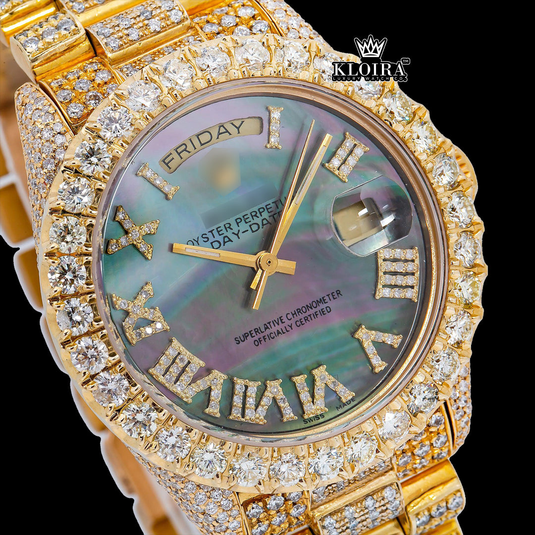 LustrousElegance Moissanite Diamond Watch 14K Gold VVS 18 Carat 42mm Front