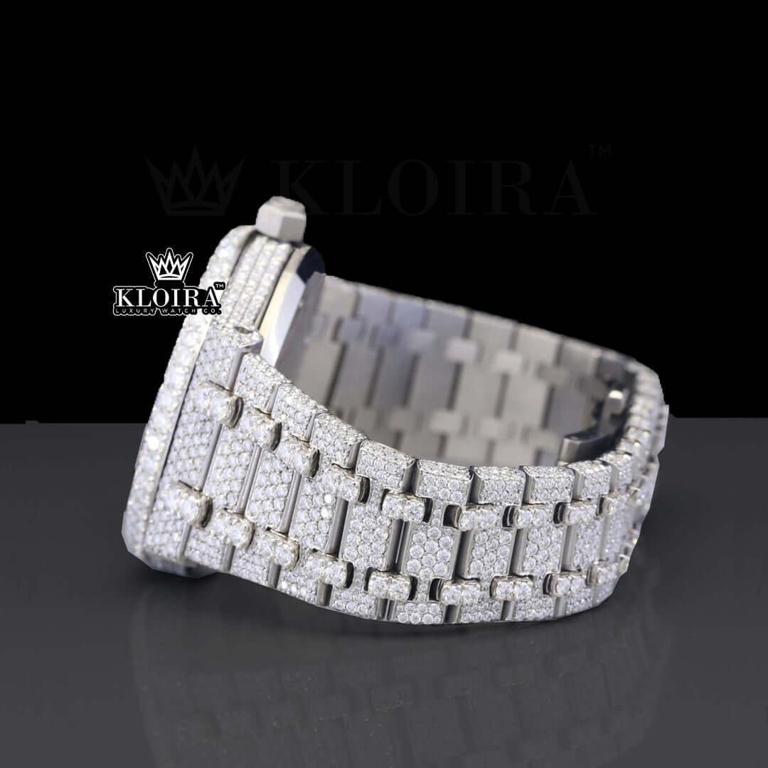 AP Iced Out Arabic Numeral Moissanite Diamond Watch with VVS 14K gold finish and sparkling design.