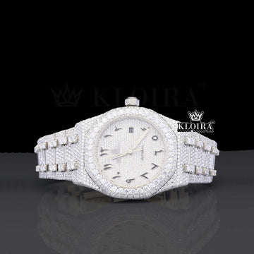 Lustrous Ice Moissanite Diamond Watch 14K Gold VVS 30 Carat 42mm Front