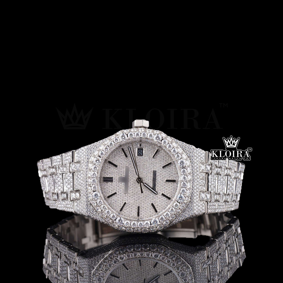 Lustrous Lab-Grown Diamond Watch 14K Gold VVS 30 Carat 42mm Front