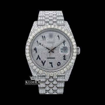 Best Replica Rolex Watch with Arabic numbers, 42mm case, and moissanite accents.