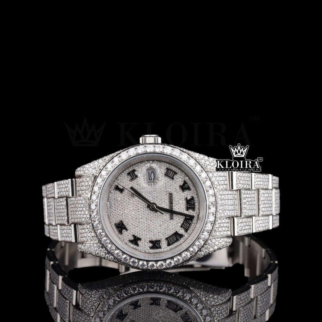 Luxe Shine Moissanite Diamond Watch 14K Gold VVS 20 Carat 42mm Front View