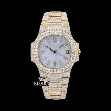 Majesty Moissanite Diamond Watch 14K Gold VVS 20 Carat 42mm Front View