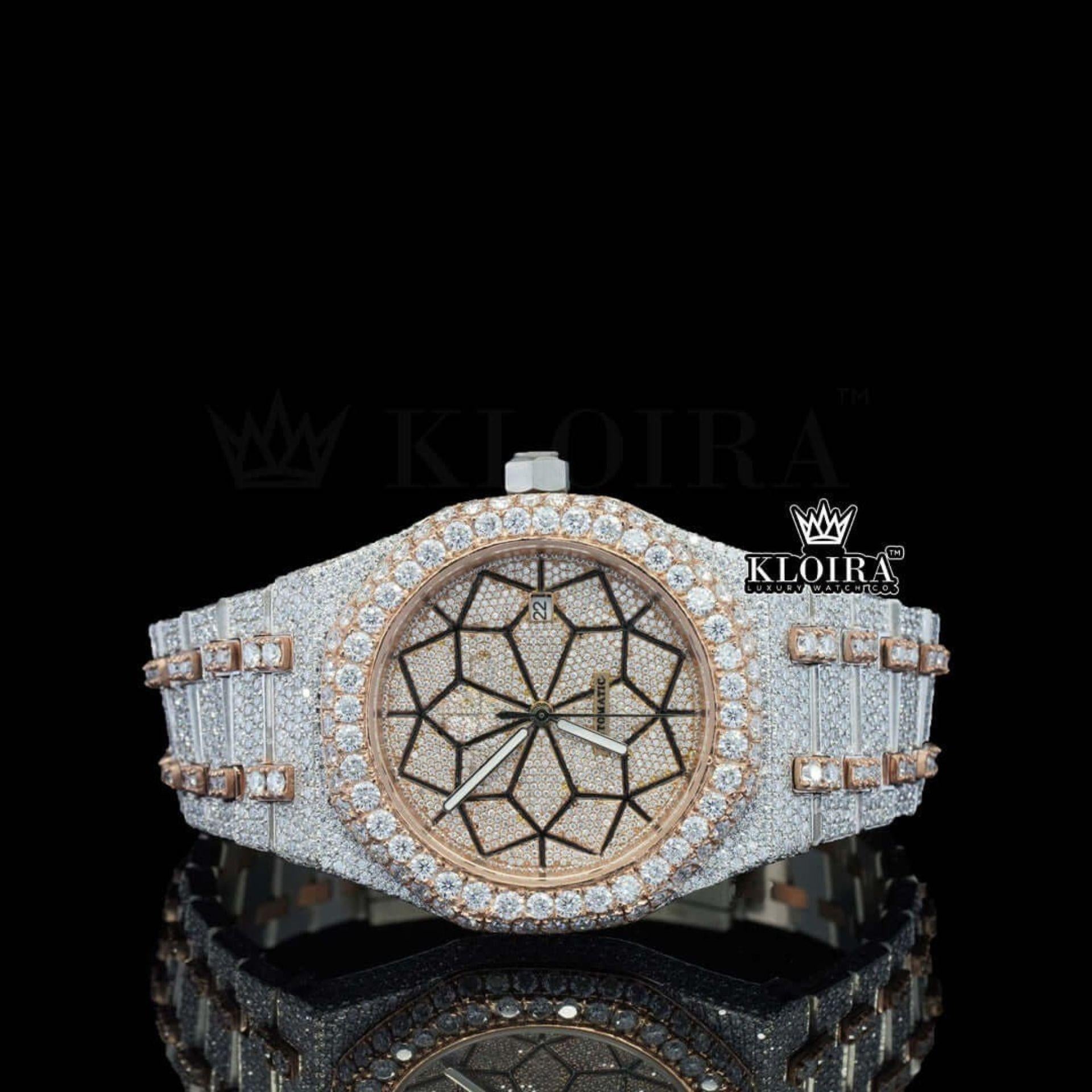 Men's Dual Tone Fully Iced Out Moissanite Diamond Watch Geometric Front View