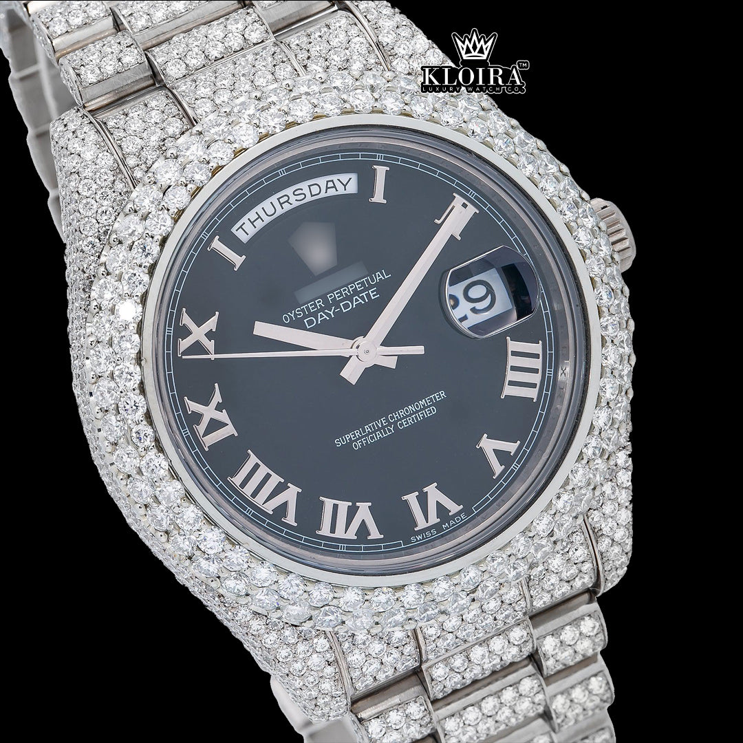 Front view of Men's Rolex Moissanite Watch, highlighting its design