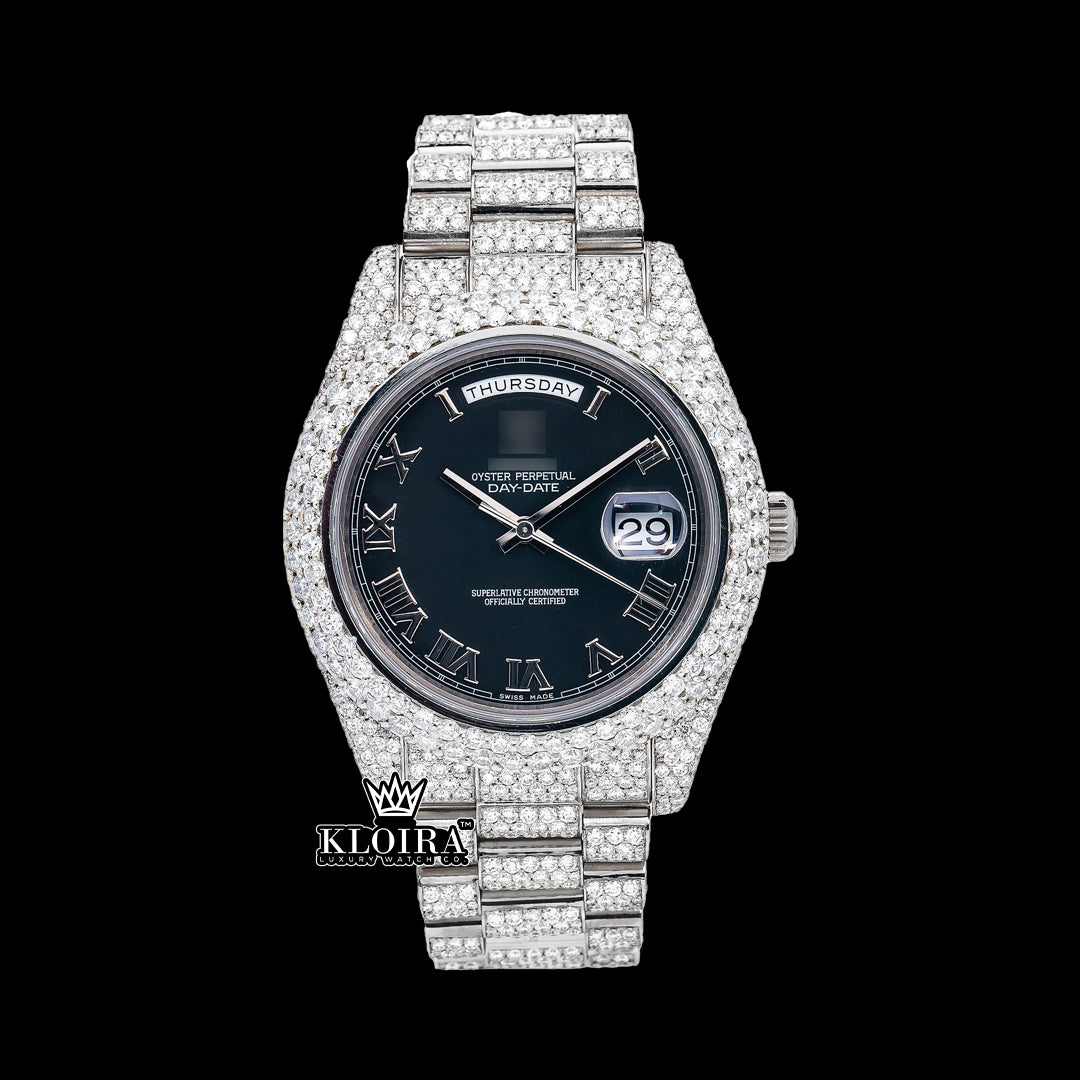 Front view of Men's Rolex Moissanite Watch, highlighting its design